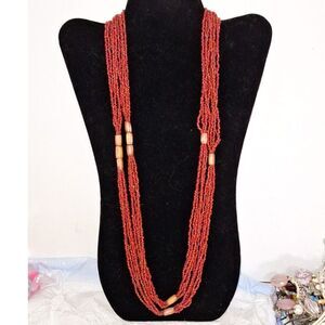 Artsy Multi-Layered Seed Bead Women's Necklace Long Chunky Beachy Grandmacore